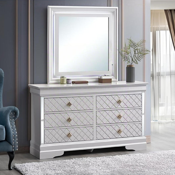 English Elm Verona Pearl White Chest with Dovetail Drawers, Metal Guides, Gold Crystal Handles, Ready-Assembled White 18 L x 59 W x 37 H B078P384069