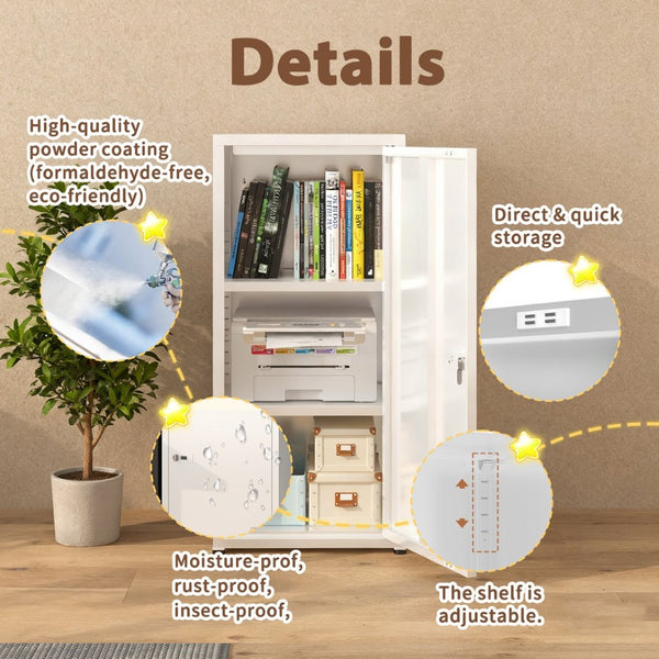 English Elm Metal Locker Cabinet with Combination Lock Adjustable Shelves White Powder Coat Finish T5667P494570