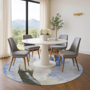 HomeRoots 8' X 10' Washable Denim Blue Gray Ivory Abstract Area Rug with UV Protection for Modern Spaces 710212