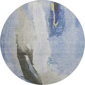 HomeRoots 8' X 10' Washable Denim Blue Gray Ivory Abstract Area Rug with UV Protection for Modern Spaces 710212