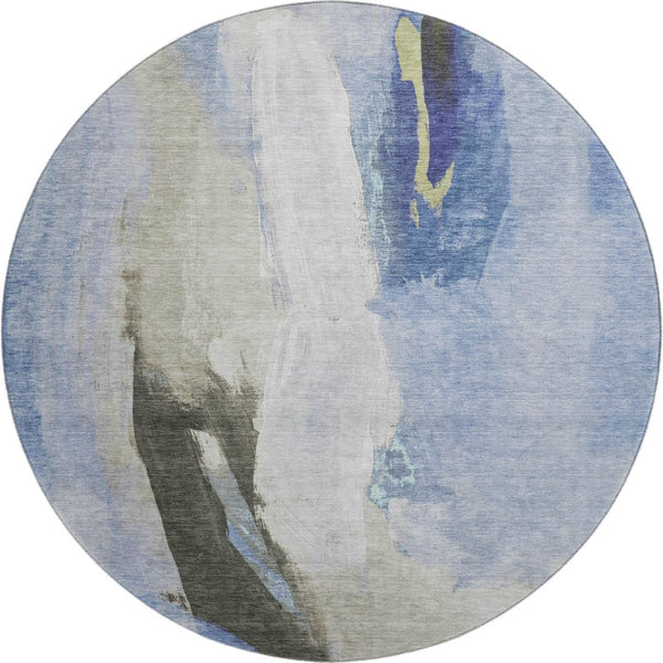 HomeRoots 8' X 10' Washable Denim Blue Gray Ivory Abstract Area Rug with UV Protection for Modern Spaces 710212