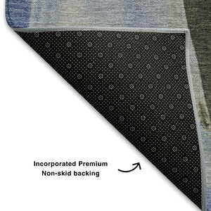 HomeRoots 8' X 10' Washable Denim Blue Gray Ivory Abstract Area Rug with UV Protection for Modern Spaces 710212