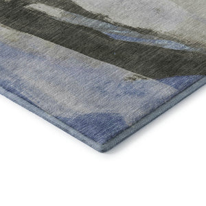 HomeRoots 8' X 10' Washable Denim Blue Gray Ivory Abstract Area Rug with UV Protection for Modern Spaces 710212