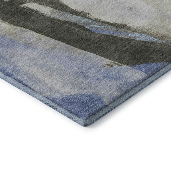 HomeRoots 8' X 10' Washable Denim Blue Gray Ivory Abstract Area Rug with UV Protection for Modern Spaces 710212