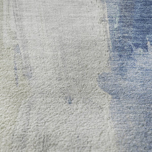 HomeRoots 8' X 10' Washable Denim Blue Gray Ivory Abstract Area Rug with UV Protection for Modern Spaces 710212