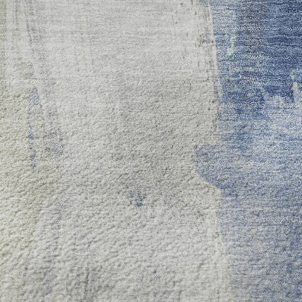 HomeRoots 8' X 10' Washable Denim Blue Gray Ivory Abstract Area Rug with UV Protection for Modern Spaces 710212