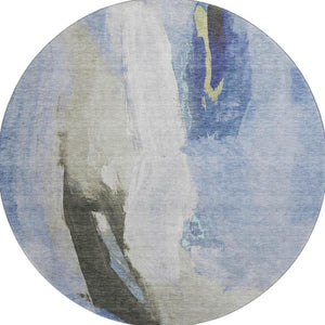 HomeRoots 8' X 10' Washable Denim Blue Gray Ivory Abstract Area Rug with UV Protection for Modern Spaces 710212