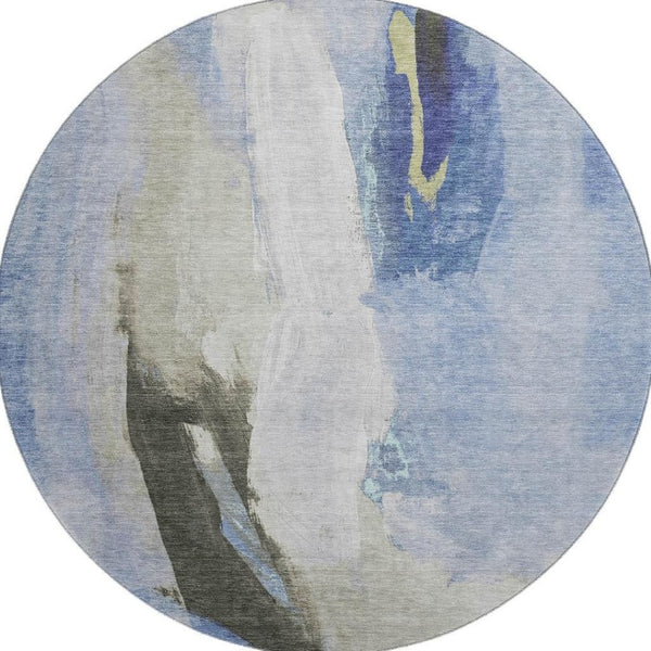 HomeRoots 8' X 10' Washable Denim Blue Gray Ivory Abstract Area Rug with UV Protection for Modern Spaces 710212