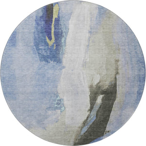 HomeRoots 8' X 10' Washable Denim Blue Gray Ivory Abstract Area Rug with UV Protection for Modern Spaces 710212
