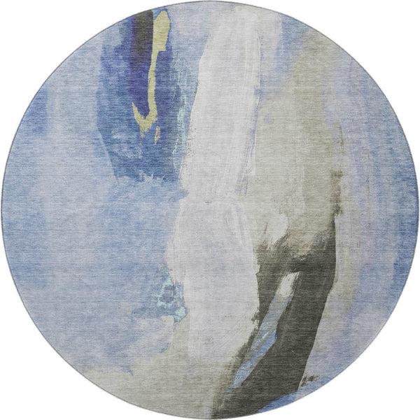 HomeRoots 8' X 10' Washable Denim Blue Gray Ivory Abstract Area Rug with UV Protection for Modern Spaces 710212