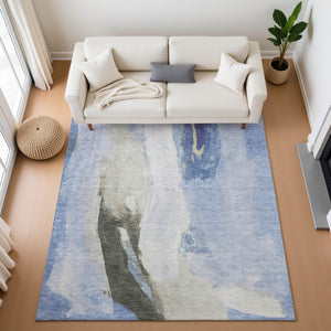 HomeRoots 10' Versatile Denim Blue Gray Ivory Abstract Washable Area Rug with UV Protection for Modern Homes 710214