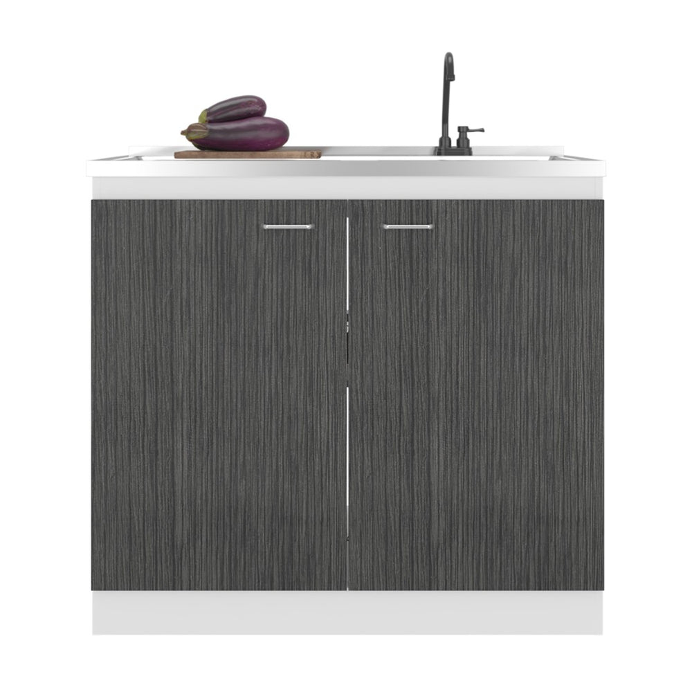 English Elm Utility Sink Base Cabinet with Two Doors Shelved Storage White Oak Laundry Room B097S00261