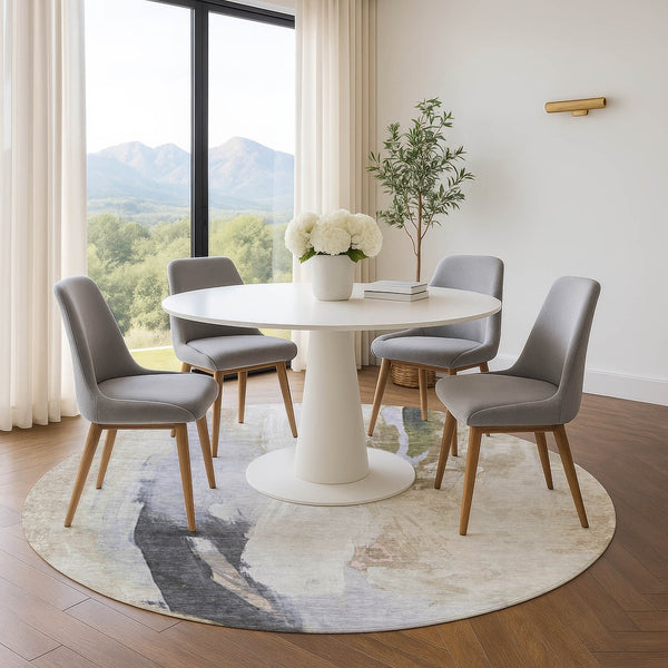 HomeRoots 8' X 10' Ivory Charcoal Beige Abstract Washable Area Rug – Durable, UV-Protected & Easy Care Design 710218