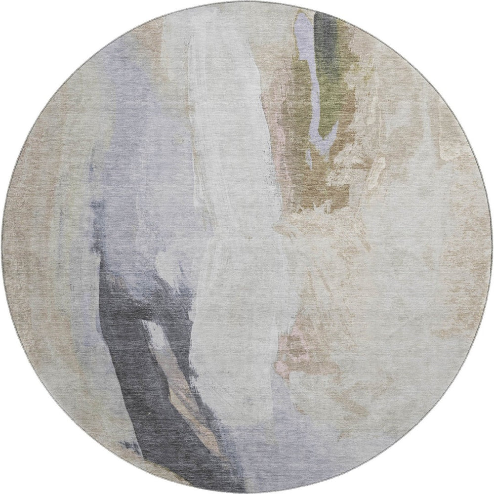 HomeRoots 8' X 10' Ivory Charcoal Beige Abstract Washable Area Rug – Durable, UV-Protected & Easy Care Design 710218