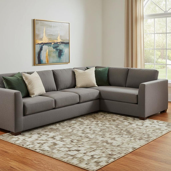 HomeRoots 9' X 12' Ivory Charcoal Beige Abstract Rug - Stylish, Washable, UV Protected, Perfect for Kids & Pets 710219