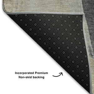 HomeRoots 9' X 12' Ivory Charcoal Beige Abstract Rug - Stylish, Washable, UV Protected, Perfect for Kids & Pets 710219