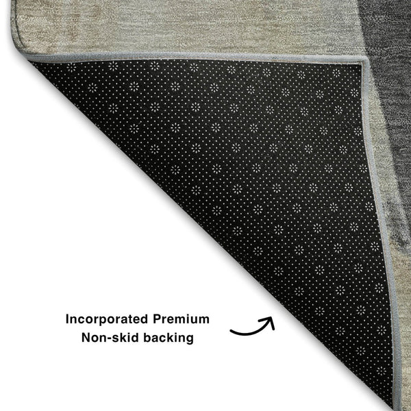 HomeRoots 9' X 12' Ivory Charcoal Beige Abstract Rug - Stylish, Washable, UV Protected, Perfect for Kids & Pets 710219