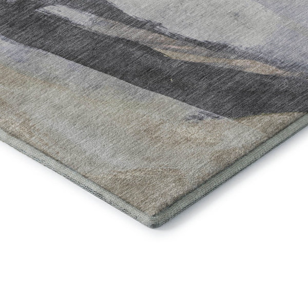 HomeRoots 9' X 12' Ivory Charcoal Beige Abstract Rug - Stylish, Washable, UV Protected, Perfect for Kids & Pets 710219