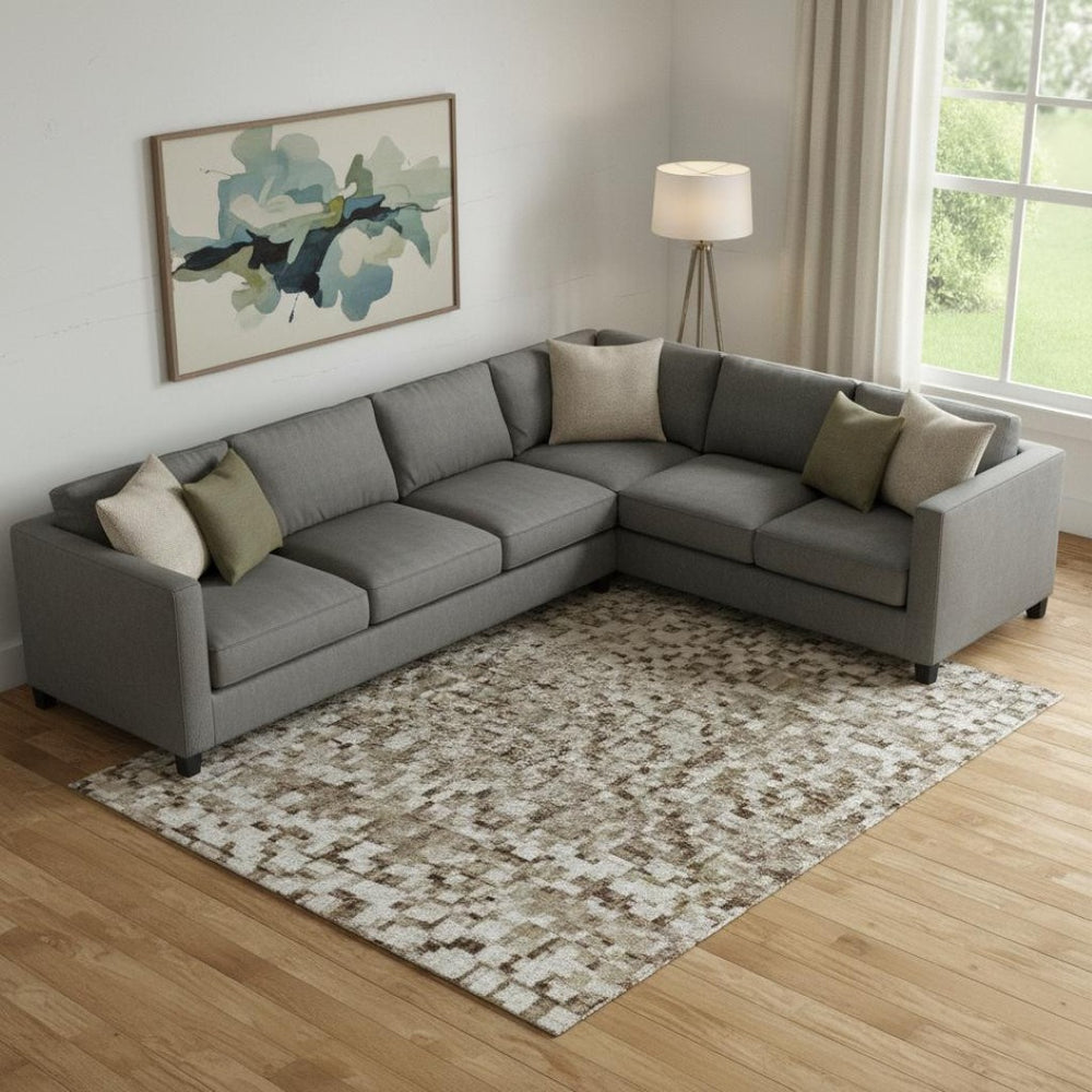 HomeRoots 10' X 14' Ivory Charcoal & Beige Abstract Area Rug – Washable, UV-Protected, Modern Style for Homes 710220