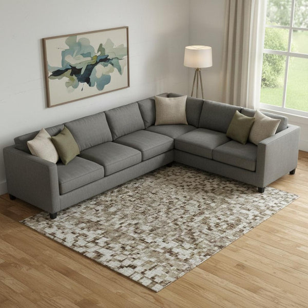HomeRoots 10' X 14' Ivory Charcoal & Beige Abstract Area Rug – Washable, UV-Protected, Modern Style for Homes 710220