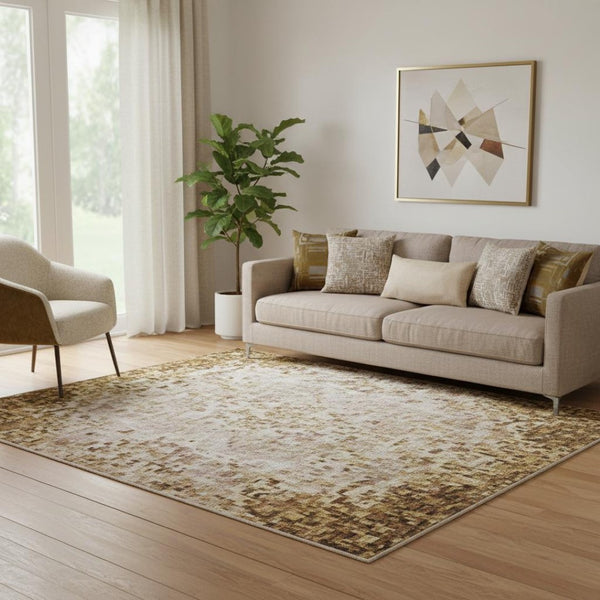 HomeRoots 8' Abstract Round Rug in Beige, Lavender & Ivory – Washable, UV-Protected, Non-Slip Design for Homes 710223
