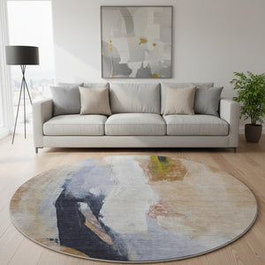 HomeRoots 8' X 10' Modern Beige Lavender Ivory Abstract Washable Area Rug with UV Protection for Homes 710224