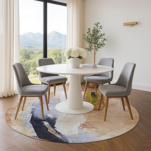 HomeRoots 8' X 10' Modern Beige Lavender Ivory Abstract Washable Area Rug with UV Protection for Homes 710224