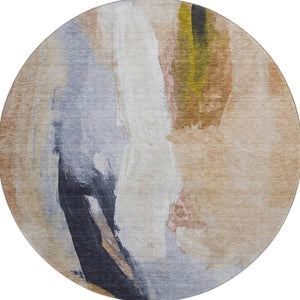 HomeRoots 8' X 10' Modern Beige Lavender Ivory Abstract Washable Area Rug with UV Protection for Homes 710224