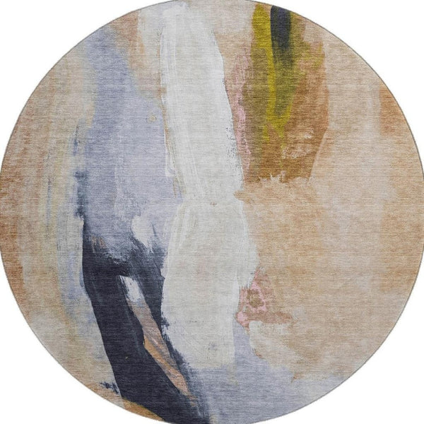 HomeRoots 8' X 10' Modern Beige Lavender Ivory Abstract Washable Area Rug with UV Protection for Homes 710224