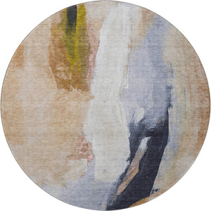 HomeRoots 8' X 10' Modern Beige Lavender Ivory Abstract Washable Area Rug with UV Protection for Homes 710224