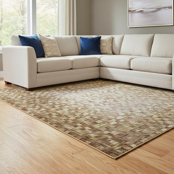 HomeRoots 9' X 12' Washable Beige Lavender Ivory Abstract Area Rug with UV Protection for Modern Spaces 710225