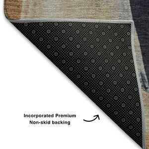 HomeRoots 9' X 12' Washable Beige Lavender Ivory Abstract Area Rug with UV Protection for Modern Spaces 710225