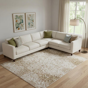 HomeRoots 10' X 14' Beige Lavender Ivory Abstract Area Rug - Washable, UV Protected & Non-Slip for Busy Homes 710226