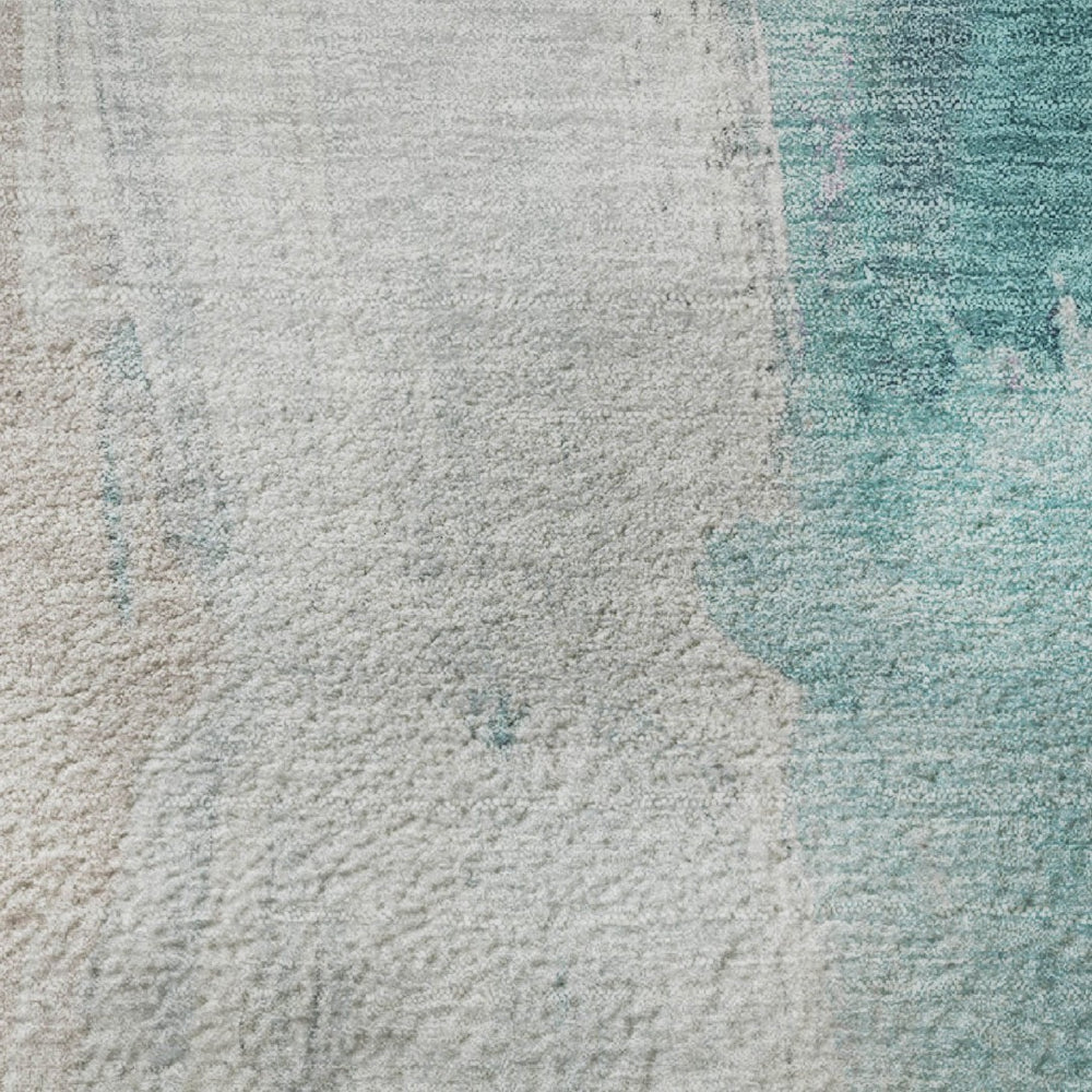 HomeRoots 8' Teal Khaki and Ivory Abstract Washable Round Rug - UV Protected, Stain-Resistant, Durable Design 710229