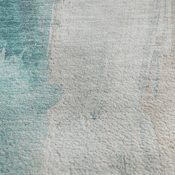 HomeRoots 8' Teal Khaki and Ivory Abstract Washable Round Rug - UV Protected, Stain-Resistant, Durable Design 710229