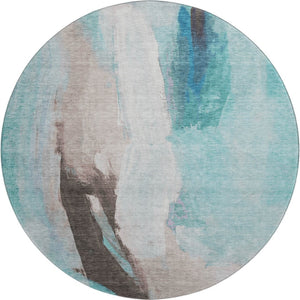 HomeRoots 8' X 10' Abstract Washable Area Rug in Teal, Khaki & Ivory - UV Resistant, Pet-Friendly & Durable 710230