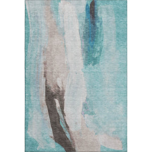 HomeRoots 9' X 12' Teal Khaki Ivory Abstract Area Rug - Stain Resistant, UV Protected & Perfect for High-Traffic Areas 710231