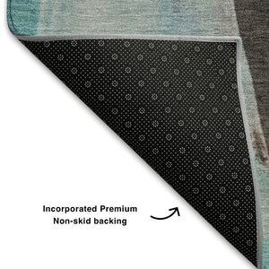 HomeRoots 9' X 12' Teal Khaki Ivory Abstract Area Rug - Stain Resistant, UV Protected & Perfect for High-Traffic Areas 710231