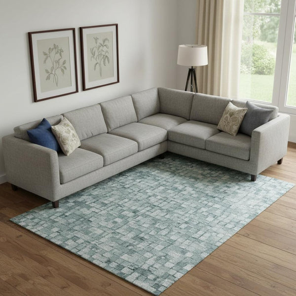 HomeRoots 10' Teal, Khaki & Ivory Abstract Washable Area Rug - UV Protected, Stain Resistant, Perfect for Homes! 710232