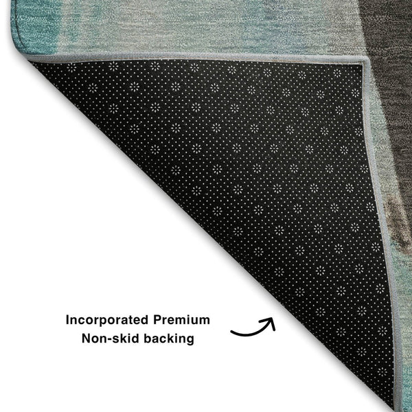 HomeRoots 10' Teal, Khaki & Ivory Abstract Washable Area Rug - UV Protected, Stain Resistant, Perfect for Homes! 710232