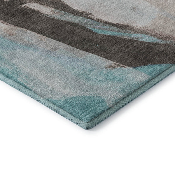 HomeRoots 10' Teal, Khaki & Ivory Abstract Washable Area Rug - UV Protected, Stain Resistant, Perfect for Homes! 710232