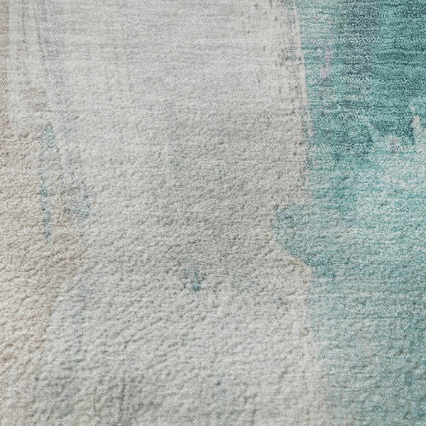 HomeRoots 10' Teal, Khaki & Ivory Abstract Washable Area Rug - UV Protected, Stain Resistant, Perfect for Homes! 710232