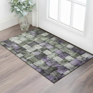 HomeRoots 5' X 8' Sage and Lavender Striped Area Rug - Durable, Washable, UV Protected for Family Spaces 710234