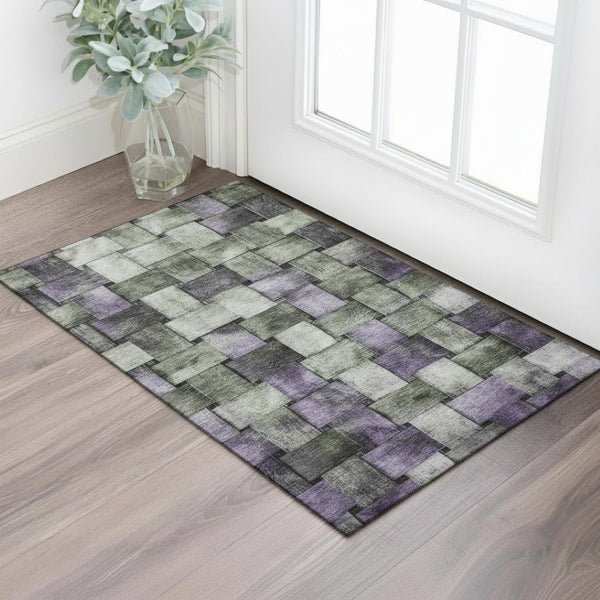 HomeRoots 5' X 8' Sage and Lavender Striped Area Rug - Durable, Washable, UV Protected for Family Spaces 710234