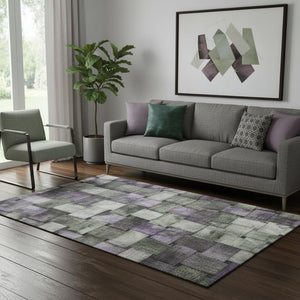 HomeRoots 8' Sage and Lavender Striped Washable Round Rug - Stain-Resistant, UV-Protected, Easy-Care Design 710235