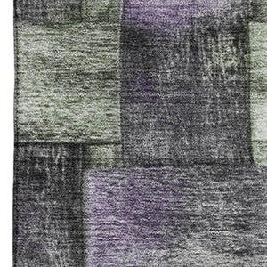 HomeRoots 8' Sage and Lavender Striped Washable Round Rug - Stain-Resistant, UV-Protected, Easy-Care Design 710235