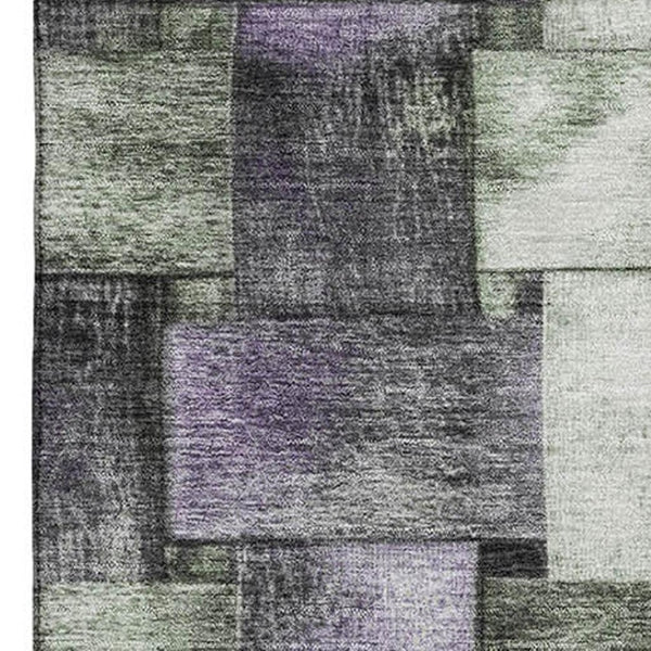 HomeRoots 8' Sage and Lavender Striped Washable Round Rug - Stain-Resistant, UV-Protected, Easy-Care Design 710235