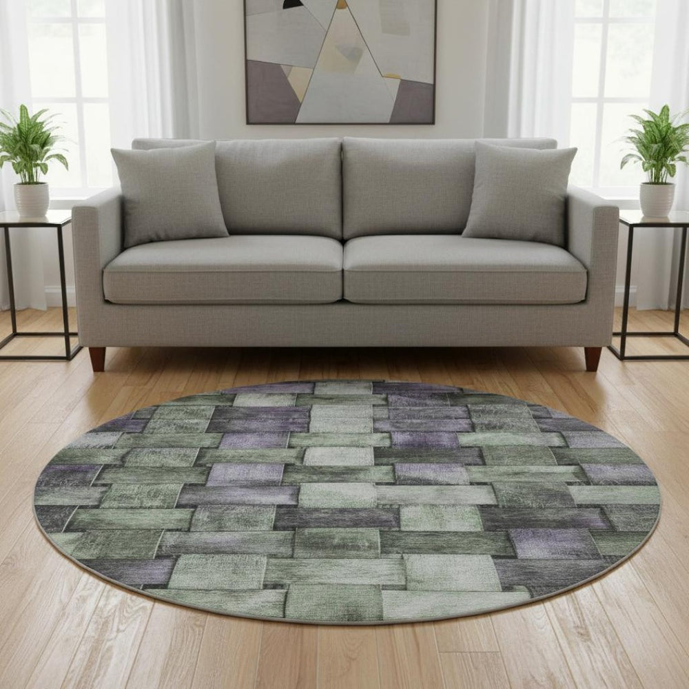 HomeRoots 8' X 10' Washable Sage and Lavender Striped Area Rug with UV Protection for Stylish Living Spaces 710236
