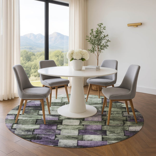 HomeRoots 8' X 10' Washable Sage and Lavender Striped Area Rug with UV Protection for Stylish Living Spaces 710236