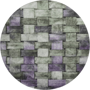 HomeRoots 8' X 10' Washable Sage and Lavender Striped Area Rug with UV Protection for Stylish Living Spaces 710236